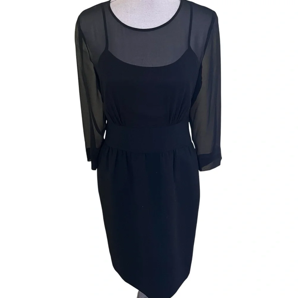 Talbots Black Illusion Neckline Crepe Sheath Dress 8P